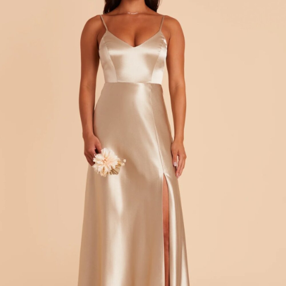 Jay Shiny Satin Dress in Neutral Champagne from Birdy Grey